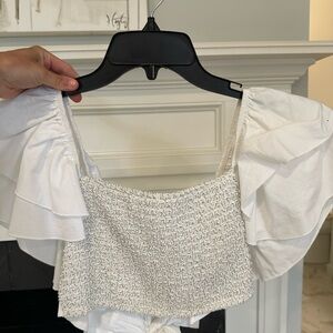 Zara White Ruffled Women's Top